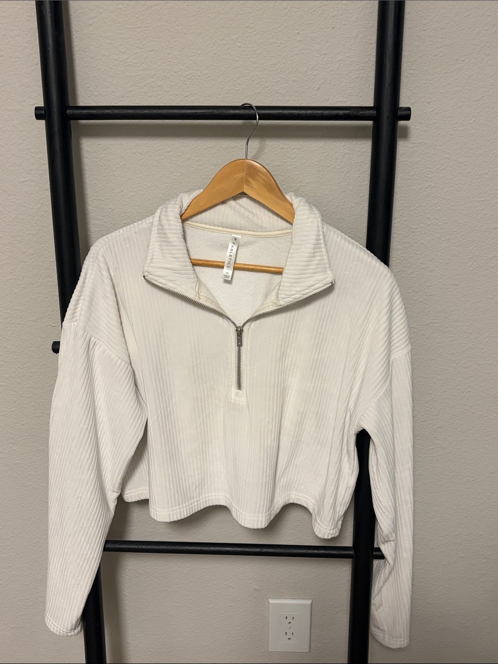 Fabletics White Cropped Quarter-Zip Corduroy Pullover